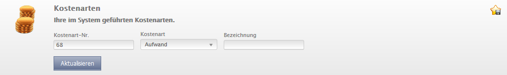 Der Filterbereich der Kostenartenübersicht